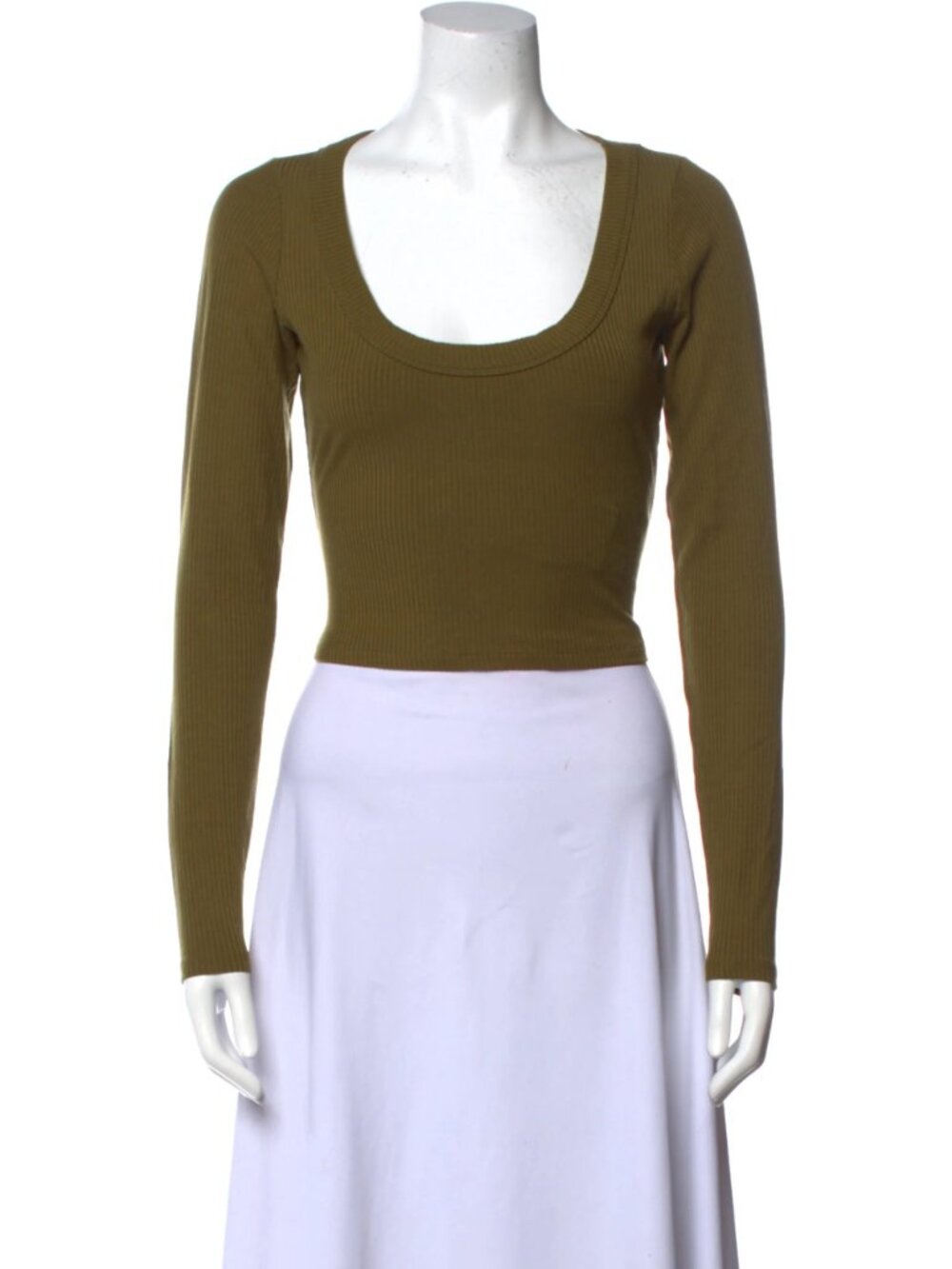 Reformation Olive Green Ribbed Scoop Neck Top Size M